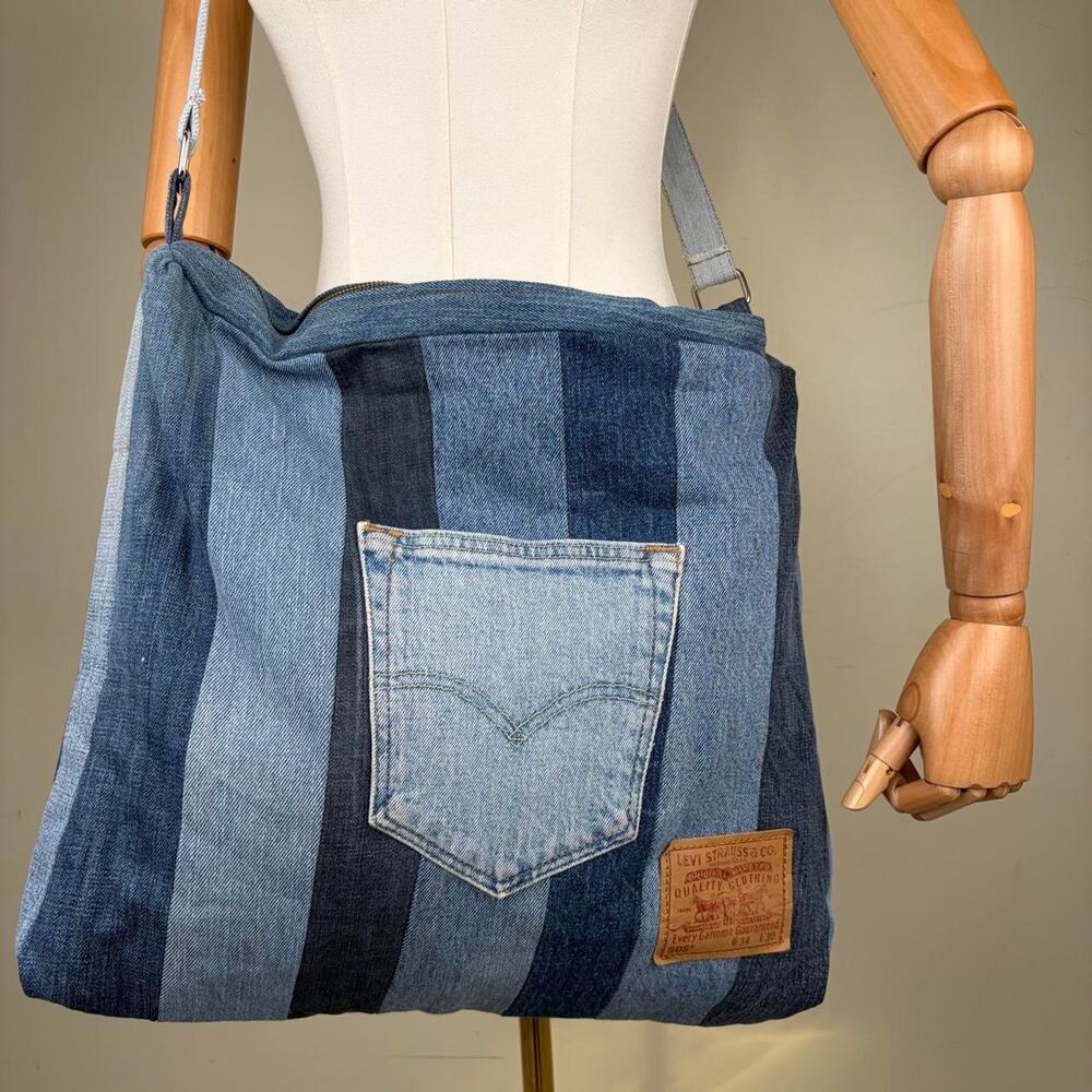 Custom Upcycled Denim Shoulder Bag / crossbody bag / tote bag